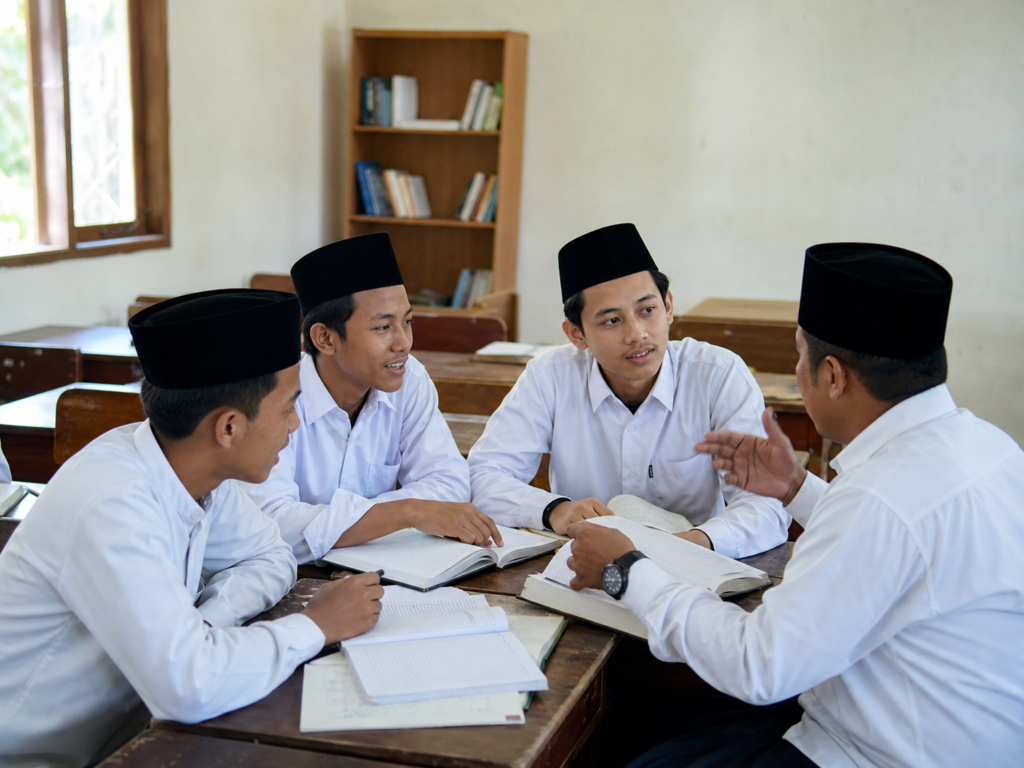 Santri mengikuti pembelajaran bahasa Arab bersama pengajar